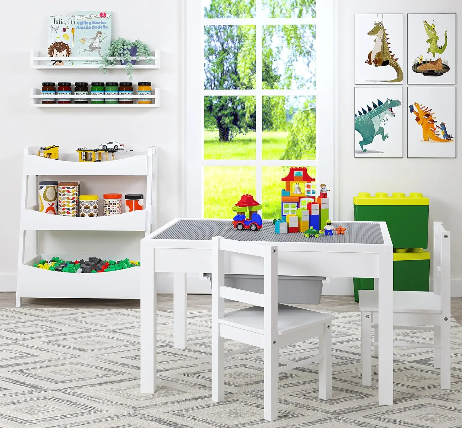 UTEX 2-in-1 Kid Activity Table with Storage for Older Kids, Large Play Table for Kids,Boys,Girls, White 3