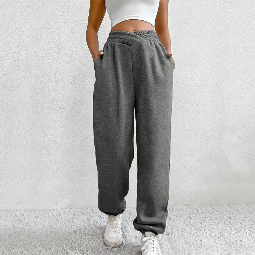 

Elastic Waist Pants Cozy Stylish Women's Winter Pants High Elastic Waist Warm Pockets Ankle-banded Sports Jogging Trousers Women