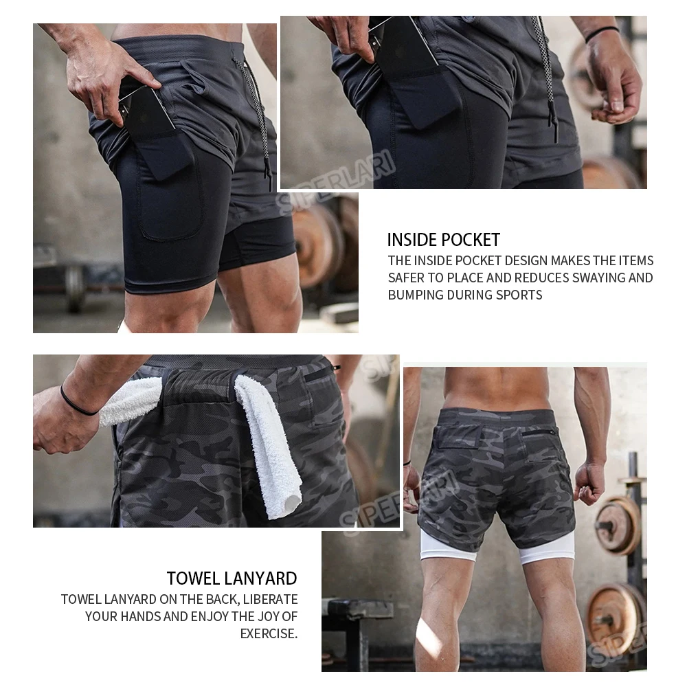 best casual shorts 2022 Camo Running Shorts Men 2 In 1 Double-deck Quick Dry GYM Sport Shorts Fitness Jogging Workout Shorts Men Sports Short Pants best casual shorts for men