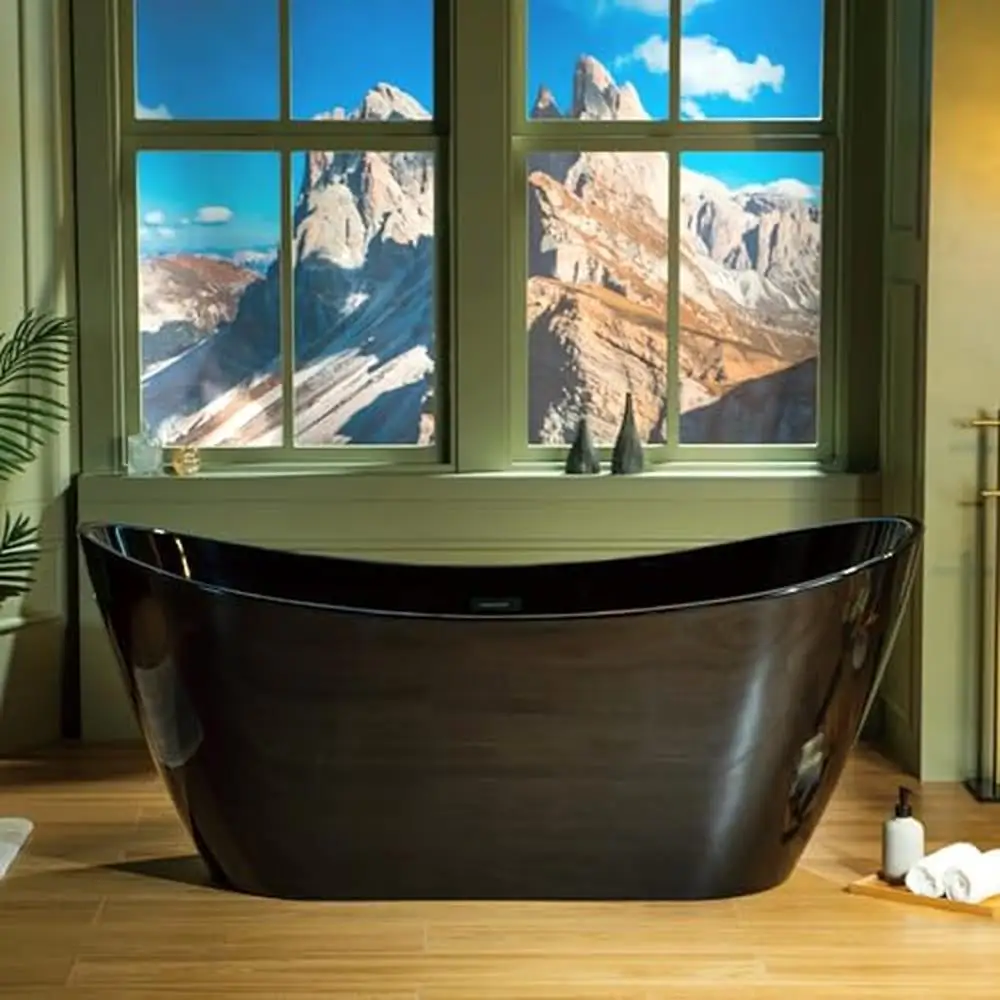 Contemporary Black Acrylic Soaking Bathtub 67" L x 31-1/2" W Non-Slip Design Premium Quality Enduraclean 71 Gallons Capacity 2