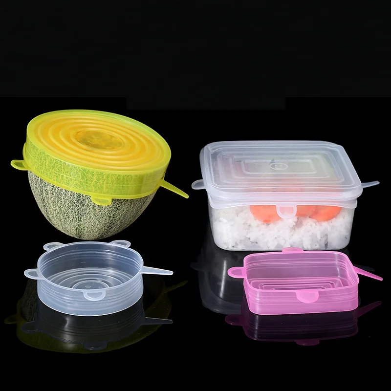 

6 Pack Silicone Cover Stretch Lids Reusable Airtight Food Keeping Fresh Seal Stretchy Wrap Kitchen Cookware Container Bowl
