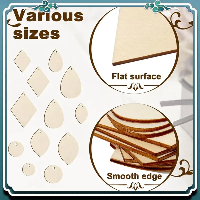 Premium 120Pieces Unfinished Wooden Earrings Blank Wood For Earring 4 Shapes For Wooden Earring With Hooks & Jump Rings