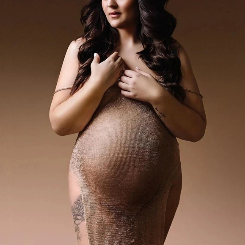 Maternity Photography Dress Bohemian Sexy Mesh Pregnancy V Neck Sides Slit Suspender Dress Knit Photoshoot Dresses For Pregnant womens dresses