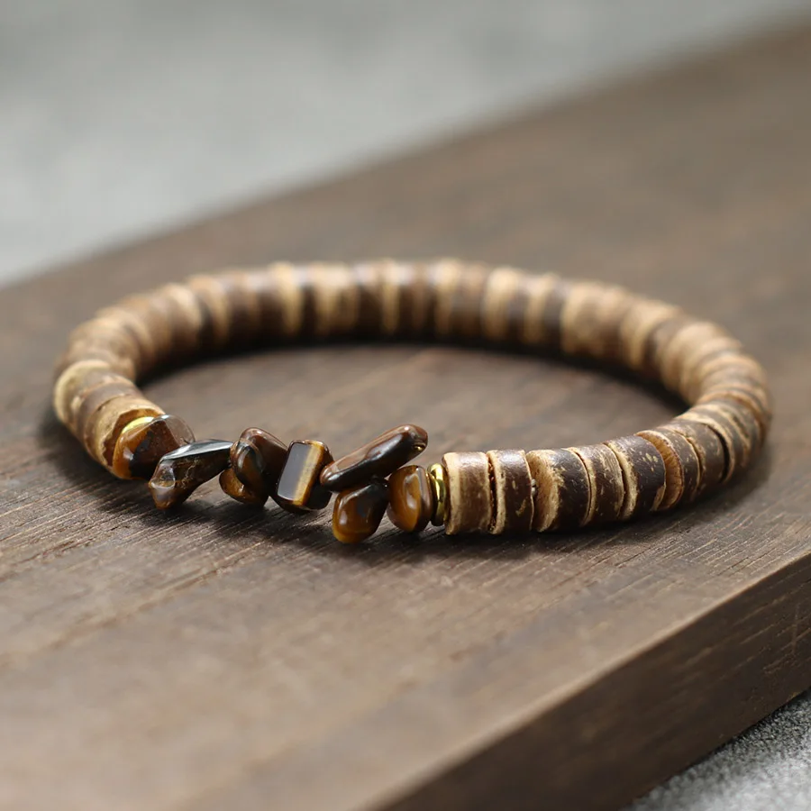 2025 Natural Coconut Bead Bracelet For Men Irregular Tiger