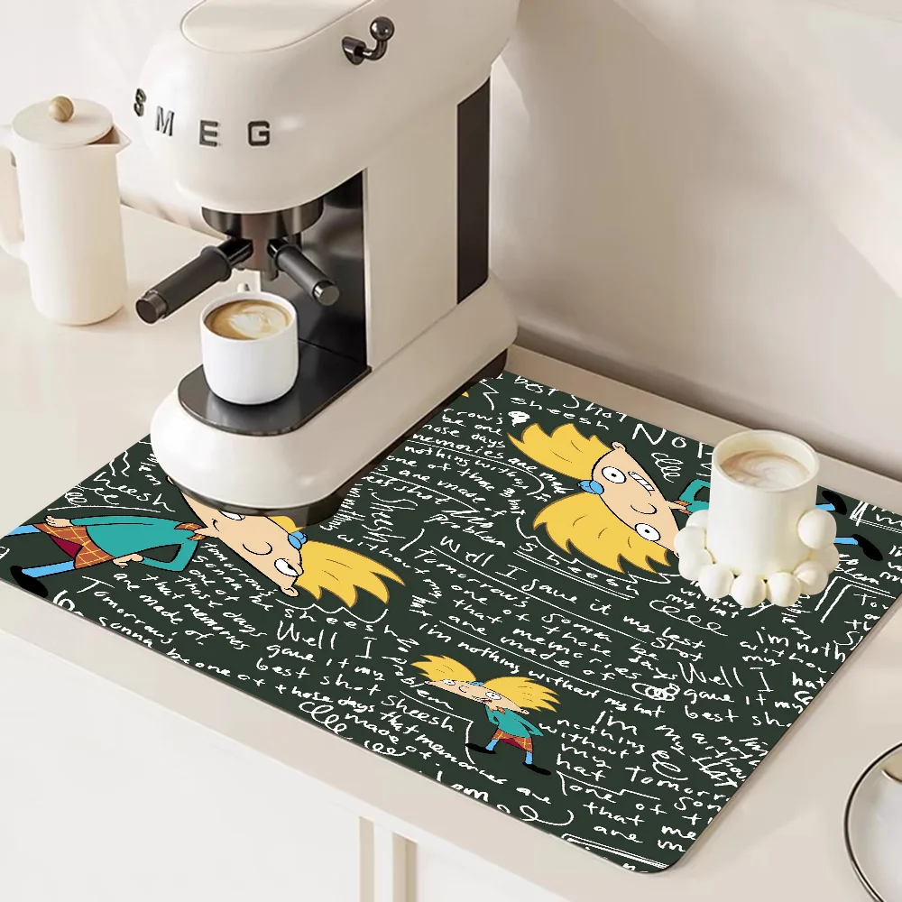Hey Arnolds Cartoon Kitchen Drainage Mat Retro Style Dish Drying Pads Absorbent Placemats Drainer Tableware Mats Accessories 3