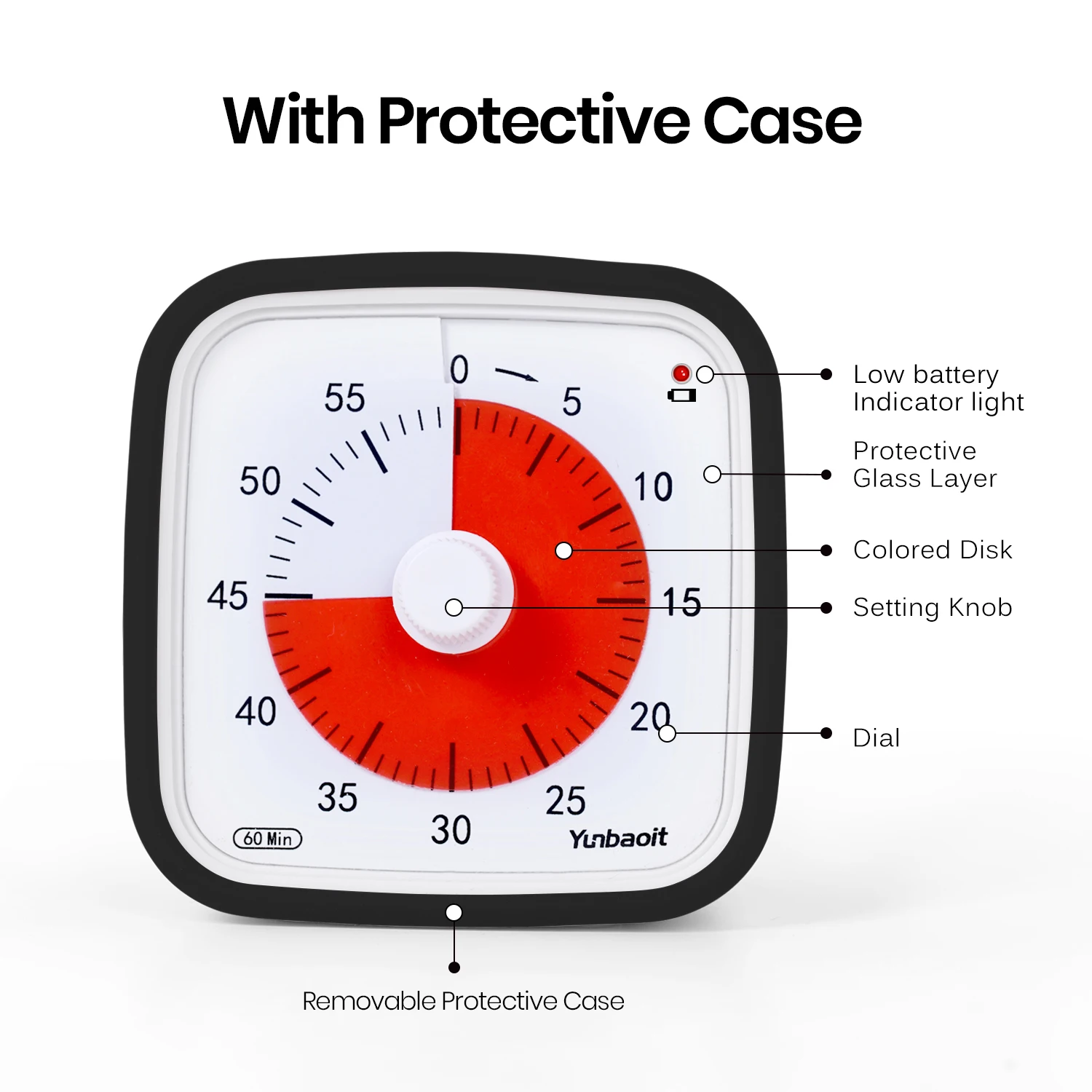Visual Timer Yunbaoit VT01 Upgraded 60 Minute Visual Timer with Protective Case Silent Countdown Timer for Kids cooking classroom sports