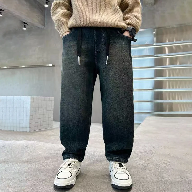 패션 소년 청바지 바지 봄 가을 어린이 캐주얼 스트레이트 루즈 데님 바지 십대 streetwear 스포츠 바지 아동 의류