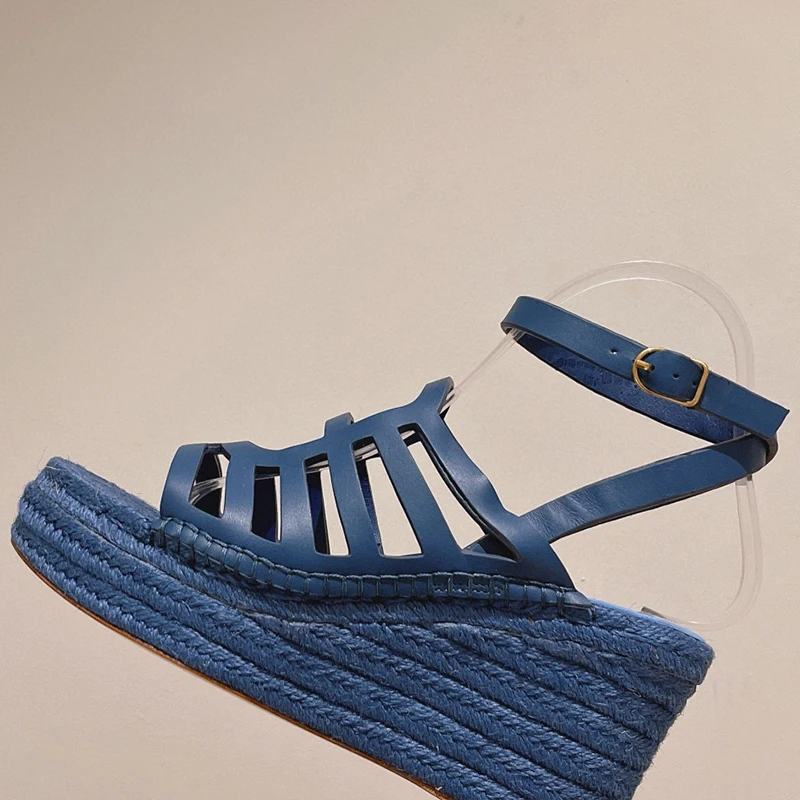 

Women Sandals Summer Straw Woven Wedges Waterproof Platform Design Square Head Heighten Shoes Concise Versatile Female Shoes