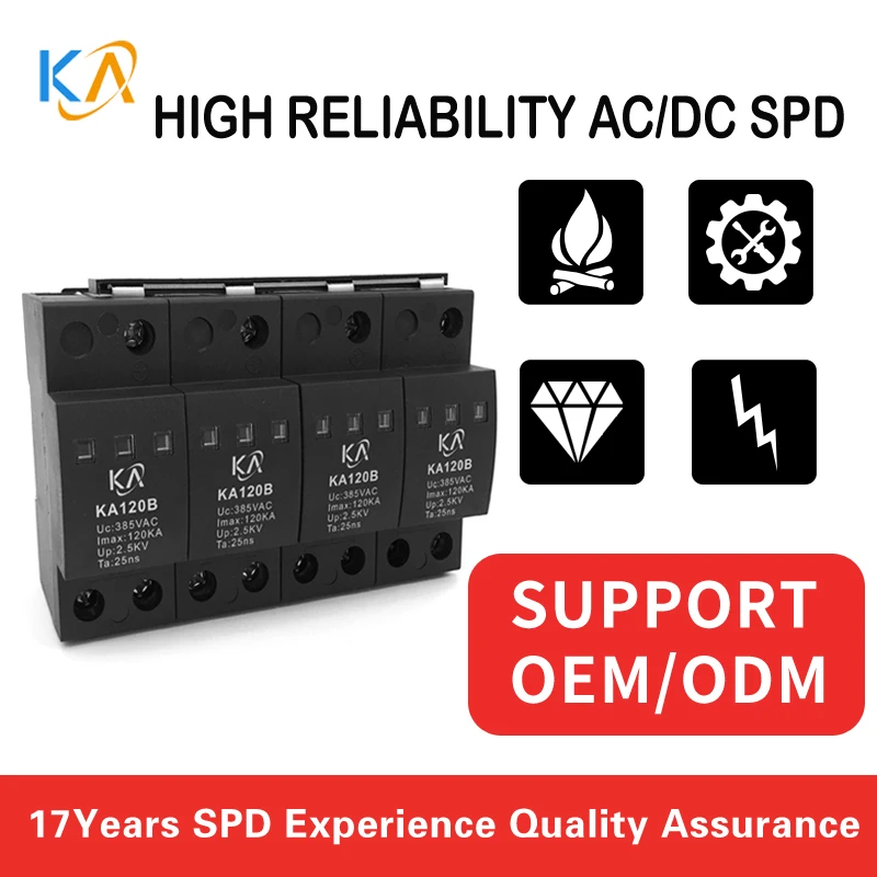 Ka120B4 Classe I Scaricatore Di Alimentazione Ca Classe B 4P Scaricatore Di Corrente Trifase 120Ka Protezione Contro Le Sovratensioni