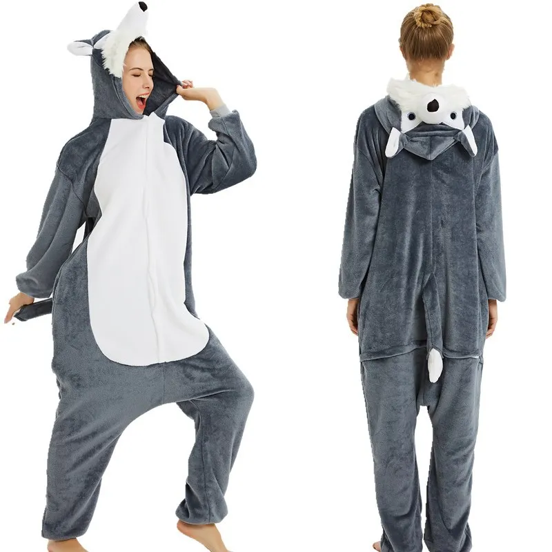 Winter Animal Wolf Onesie Kids Kigurumi Pajamas Unicorn Sleepwear For Women Pyjamas Jumpsuit Girl Boy Blanket Sleepers Overalls kids pajamas adult pajamas