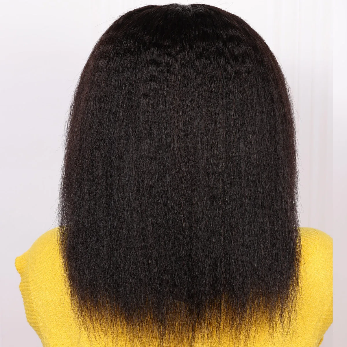 Lace Front Wig Soft Yaki Preplucked Middle Part Short Bob 16Inch 180Density Kinky Straight Synthetic With Baby Hair Glueless