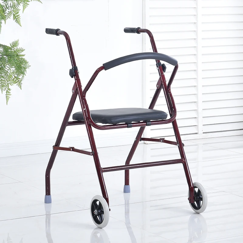 Supportive Walkers Carbon Steel Elderly Rehabilitation Aid with Wheeled Armrest Mobility Support Walker Walking Stick with Seat