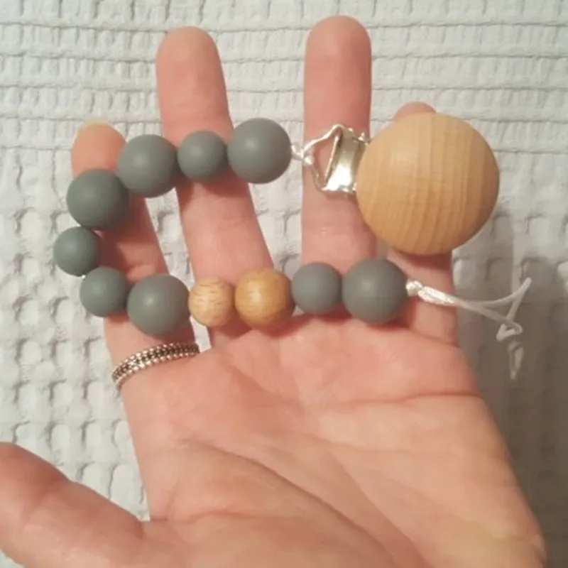 Baby Wood Beaded Pacifier Clip Silicone Chain Nipple Holder Infant Soother Teether