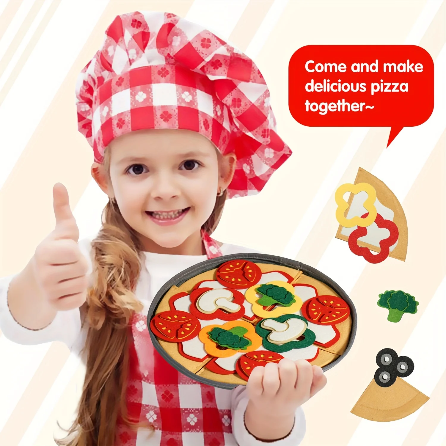 41-Piece/SET Felt Pizza Playset For Kids-Interactive Kitchen Toy Set For Boys & Girls, Birthday Christmas Gift Ages 3-6