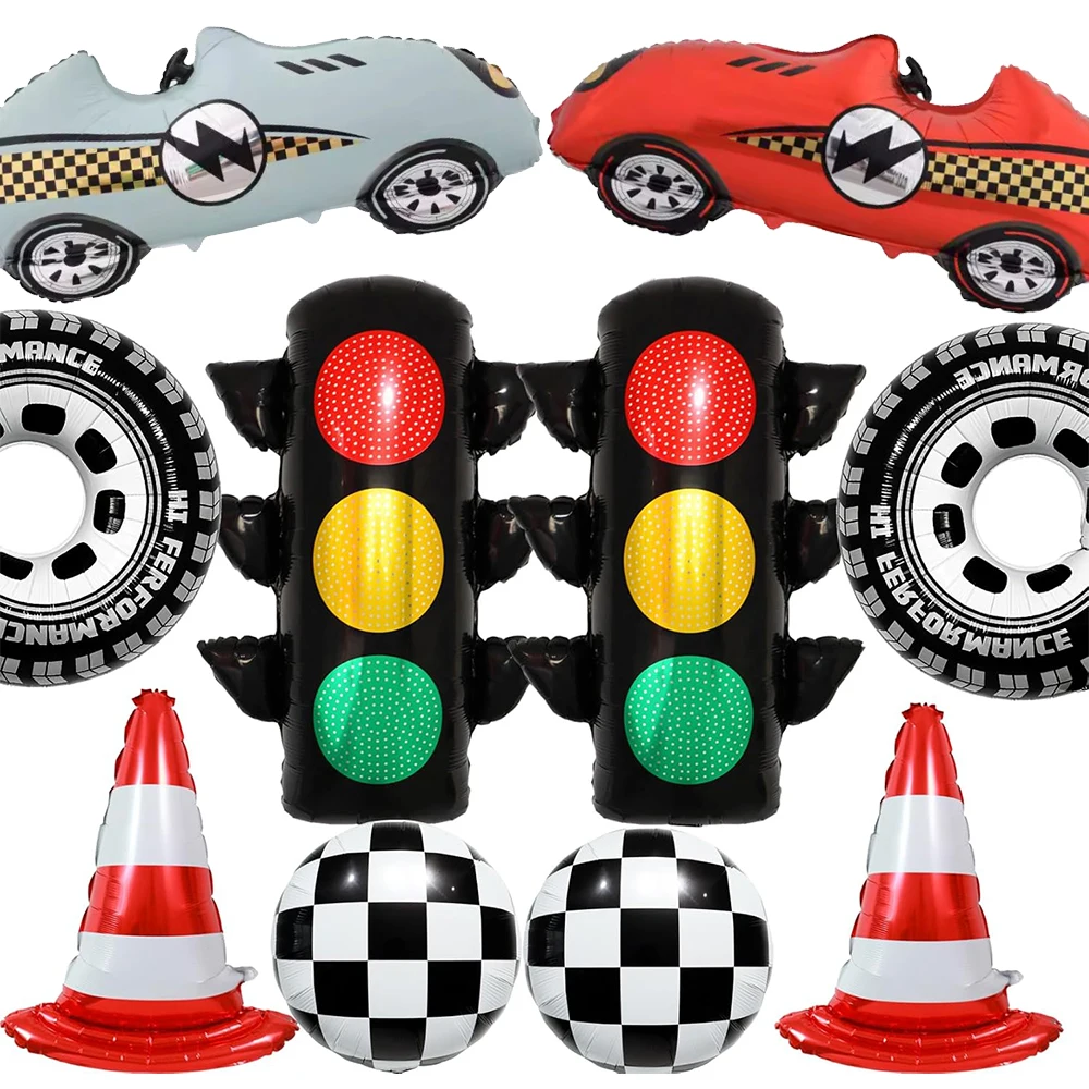 Rennwagen-Party-Dekoration: Ampel-Folienballon, Verkehrsleitkegel, Autoreifen-Radballon, Kinder F1 Speedy Geburtstagsparty-Zubehör