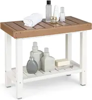 Shower Bench Stool, Waterproof HDPE Shower Seat with Storage Shelf for Shaving Legs, Non-Slip Foot Pads(Brown & White) 1