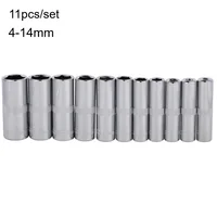 Jeu de douilles chromées longues métriques de qualité professionnelle, 11 pièces, 4 Mm à 14 Mm, entraînement de 1/4 pouces, douille profonde à 6 points 2