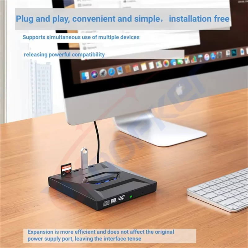 USB3.0 Type C External CD DVD VCD Optical Drive 3-in-1 Multi-Function SD Card U