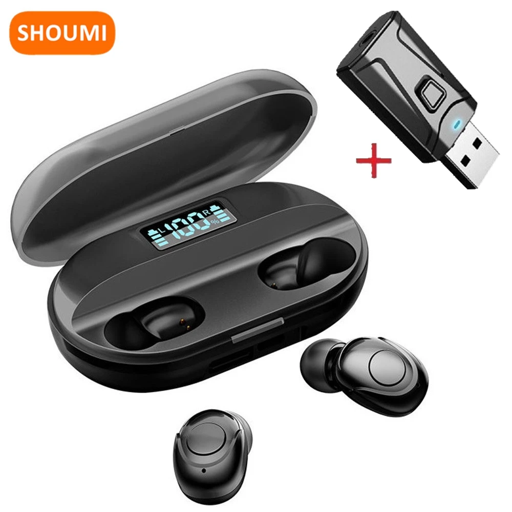 Shoumi Auricolari In-Ear Per Tv Auricolari Wireless Cuffie Bluetooth Con Microfono Adattatore Usb 2000 Power Bank Per Televisione Musicale