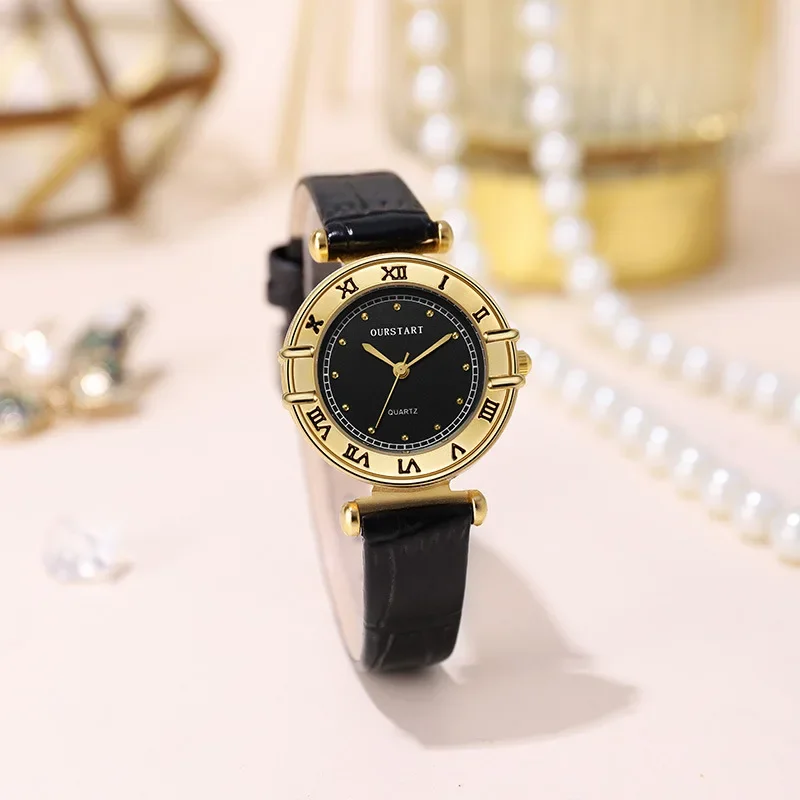 

Women Quartz Watch Luxury High Quality Clocks Gold Roman Numerals Number Dial Vintage Leather Female Watches Ladies Wristwatch