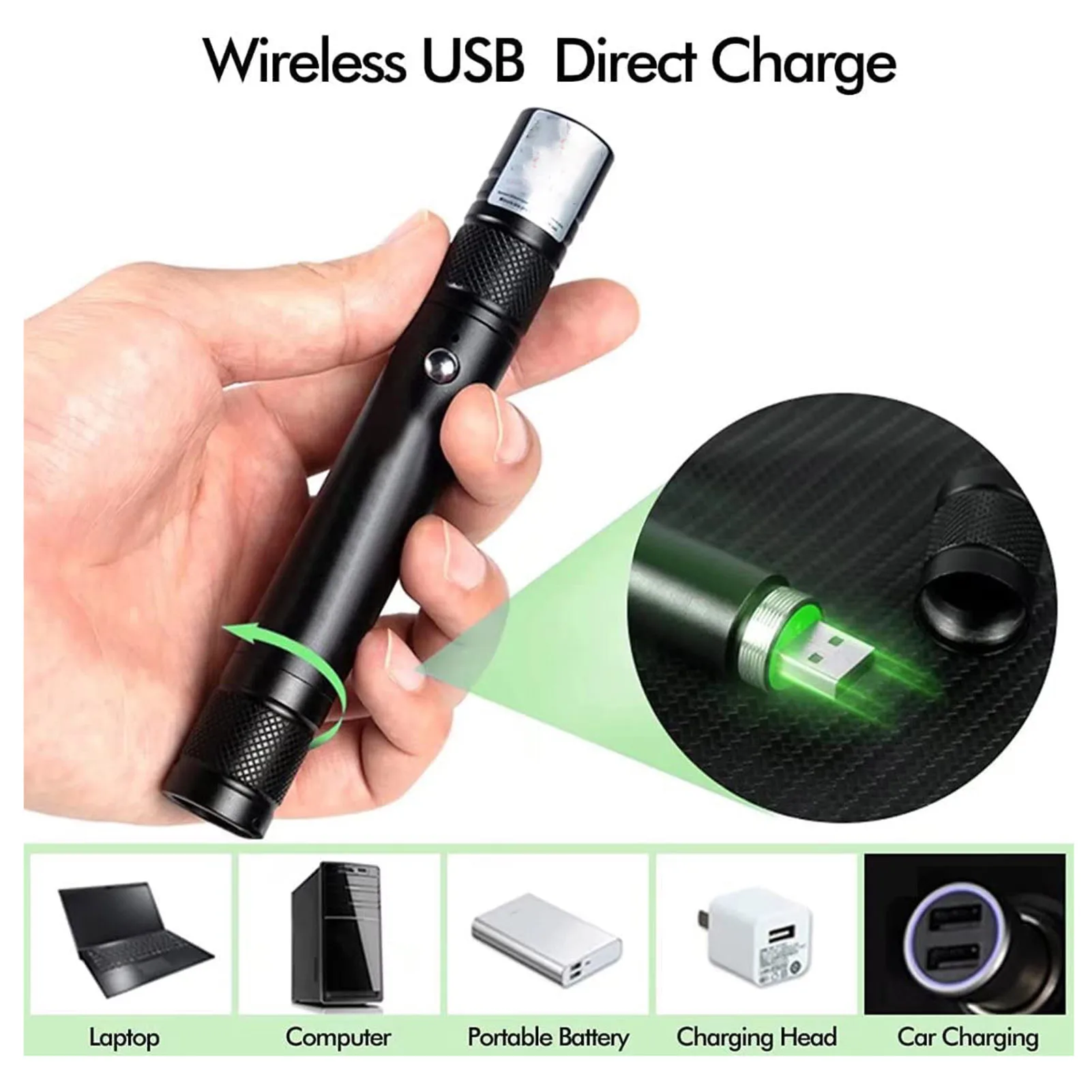 LED Flashlight LED Flashlights LED Torch Light Laser Flashlight Long Range Green Beam Flashligh Adjustable Focus Light Pointer for Indoor Classroom Interactive Teaching