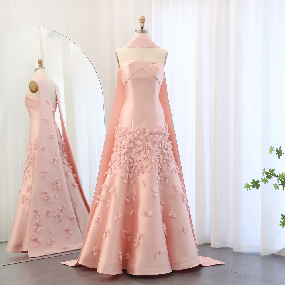 Pretty Pink Satin Mermaid Evening Dress,3D Flowers Long Party Prom Dress cc2803