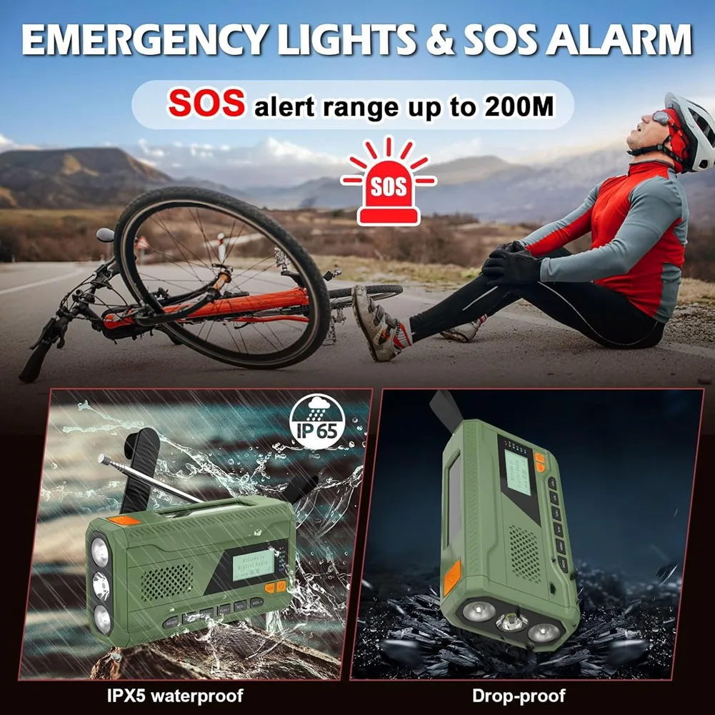 T80C 미니 핸드 크랭크 블루투스 라디오 DAB+/DAB/FM 라디오 4500 MAh LED 손전등, SOS 알람 기능이 있는 태양광 발전 비상 라디오