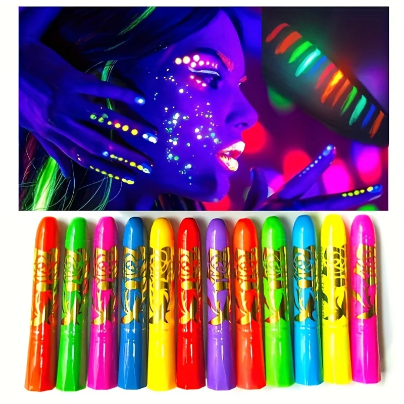 12 Color Luminous Face Painting, Human Body Painting, Facial Painting, Halloween Water-Based Crayon, Holiday Makeup Paint - 3