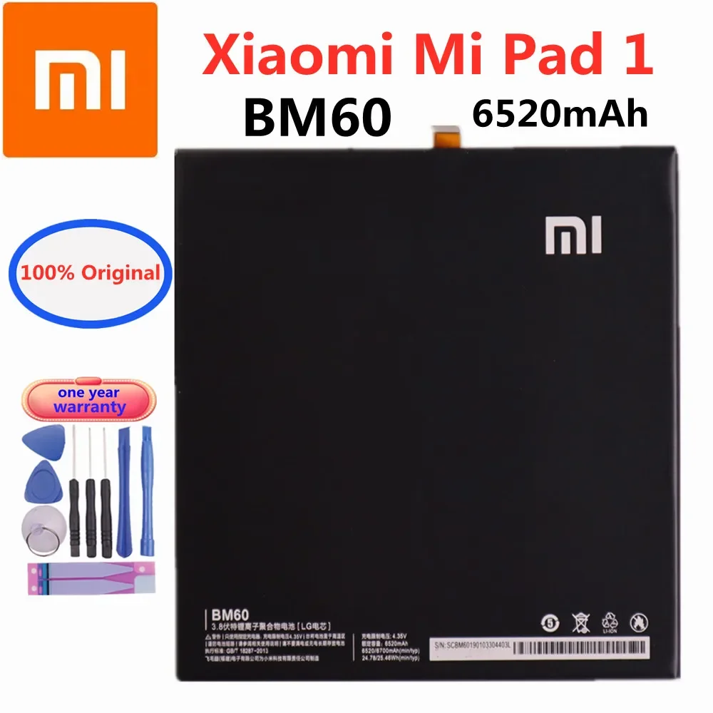 100% Оригинальный аккумулятор BM60 для планшета Xiaomi Pad 1 Pad1 MiPad 1, аккумулятор для планшета, батареи 6520 мАч + Инструменты