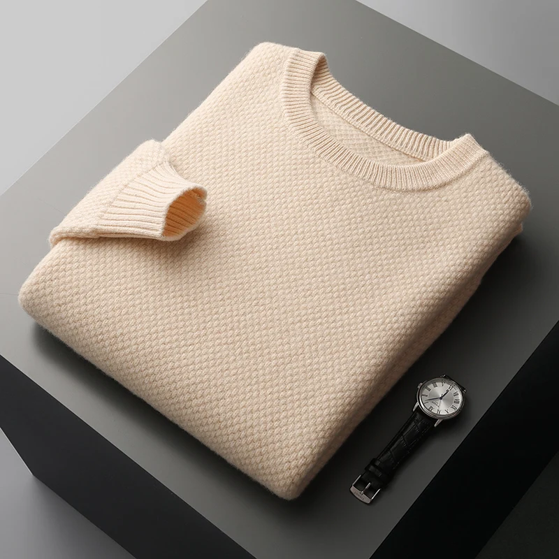 Autumn And Winter New 100 Pure Wool Men's Round Neck Solid Color Padded Leisure Pullover Cashmere Knitted Bottoming Shirt