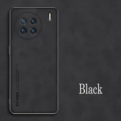 Luxury Sheepskin Leather Shockproof Silicone Phone Case Cover for Vivo X50 (Black)