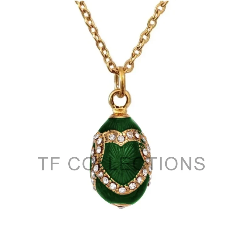 YAFFIL Classic Christmas Easter Enamel Faberge Hot Egg Pendant And Valentine's Day Love Pendant Heart Necklace 2