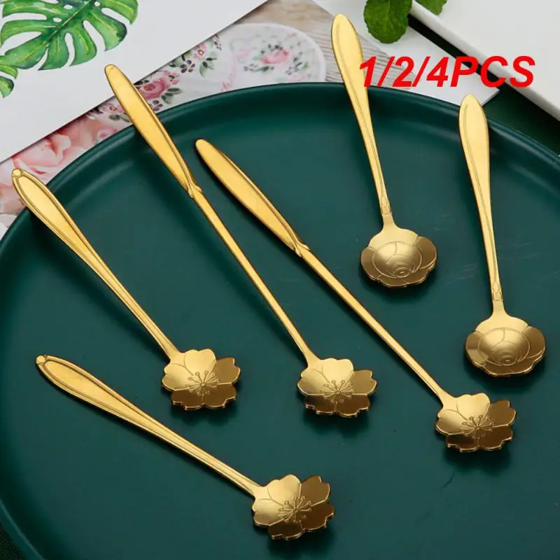

1/2/4PCS New Flower Spoon Set Small Teaspoon Coffee Spoon Cute Ice Cream Dessert Spoon Silver Gold Stainless Steel Spoon For