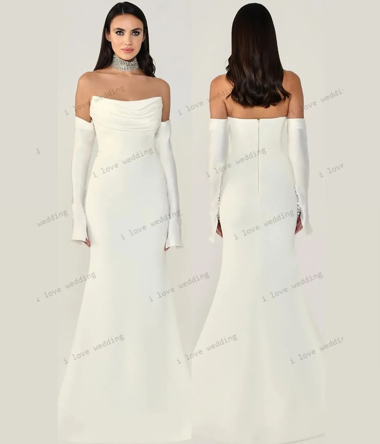 Bridesmaid Dress Sky Blue Wedding Party Dress For Woman Guest Strapless Satin Mermaid Open Back Elegant Boat Neck Custom