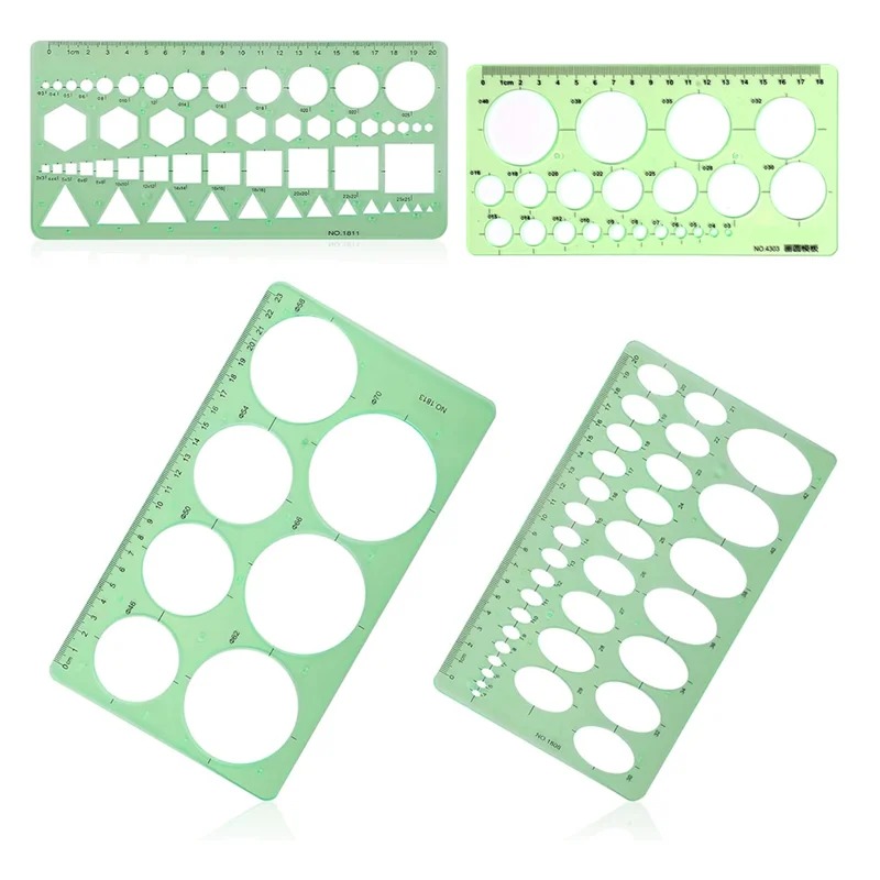 ALIM-4Pcs 드로잉 도면 도구 용 원형 템플릿 기하학적 원형 원형 및 타원형 스텐실 거푸집 눈금자 측정 도구