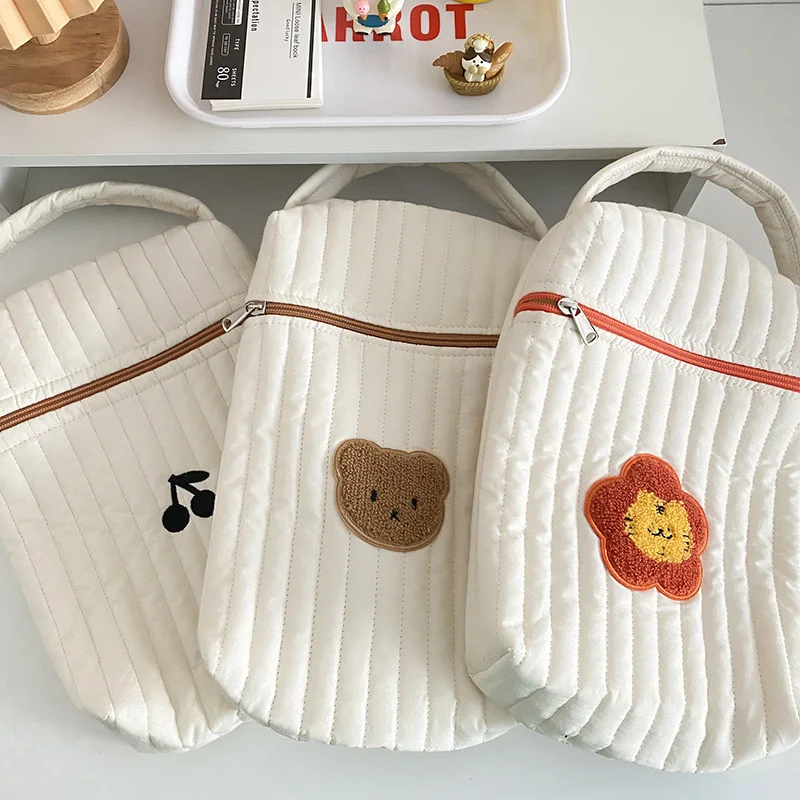 Baby Diaper Bag for Mom Cotton Bear Mommy Bags Nappy Diapers Organizer Zipper Women Handbags Maternity Bag Cartoon Beige Sac - 2