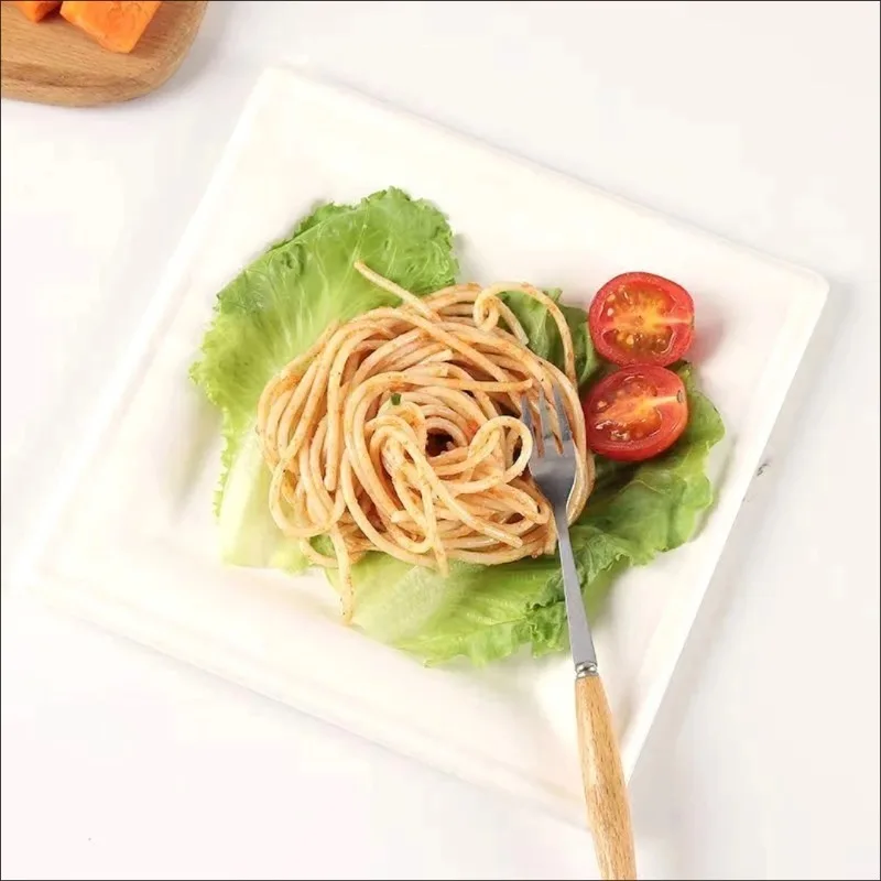 White Disposable Square Paper Plates Eco-friendly Paper Food Plates Barbecue Cake Dessert Party New Year Tableware 20PCS