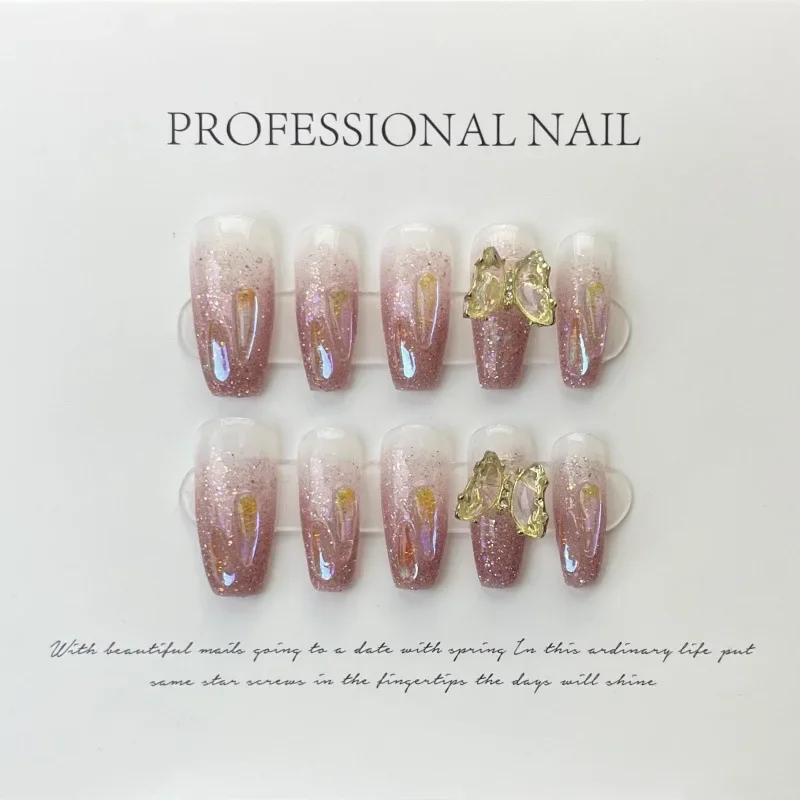 

10Pcs Purple Gradient Handmade Press On Nails Ballerina Wearable False Nails Butterfly Full Cover Decoration Fake Nails Tips Art