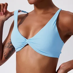 Enhanced Sports Bra Shockproof Push Up Quick - Dry Pleated Workout Top - S (Sky Blue)