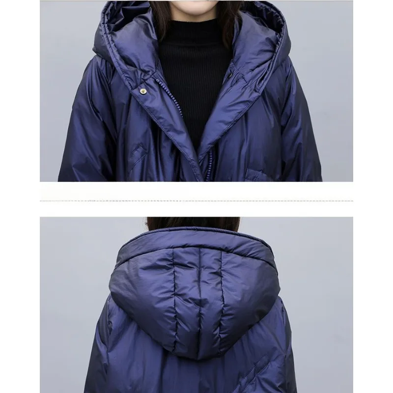 2023 New Women Down Cotton coat Winter Jacket Female mid-length hooded Parkas small fellow thick Outwear shiny surface Overcoat