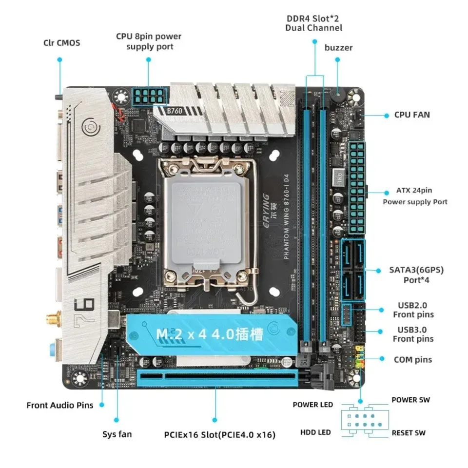 ERYING ITX B760i 게이밍 메인보드, Wi-Fi 지원, 5개 카드 슬롯,..