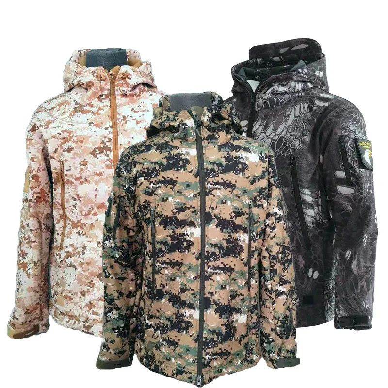Military Shark Skin Soft Shell Jackets Men Tactical Windproof Waterproof jacket men Army Combat Jackets Mens Hooded Bomber Coats