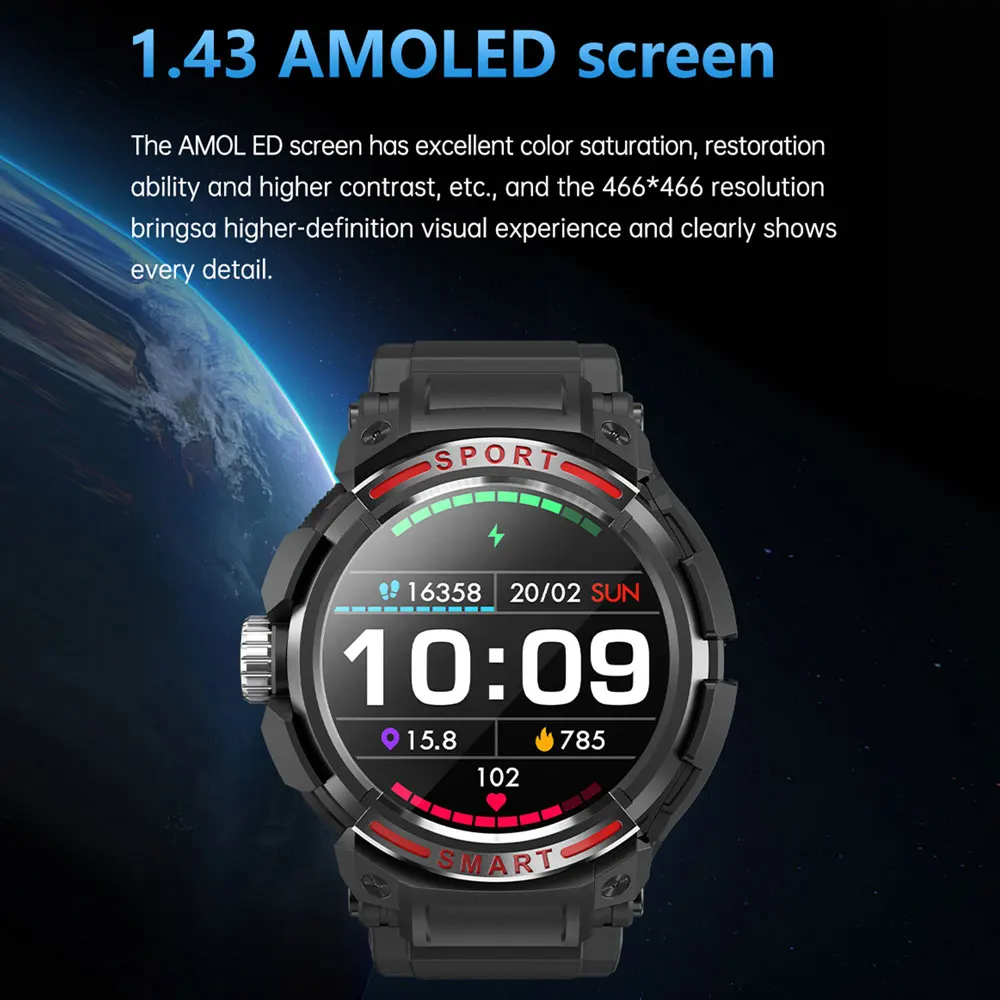 AMOLED 블루투스 헤드셋 스마트워치, TWS 이어버드가 있는 남성용 스마트 워치, 스피커 트래커, 음악 스포츠 시계, 3 in 1, 2024 신제품