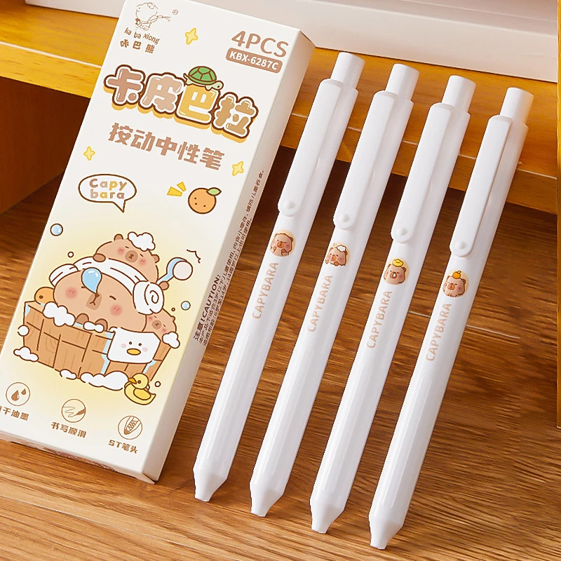 4 Penne Gel Kawaii A Scatto Con Capybara: Cancelleria Divertente Per Scuola E Ufficio