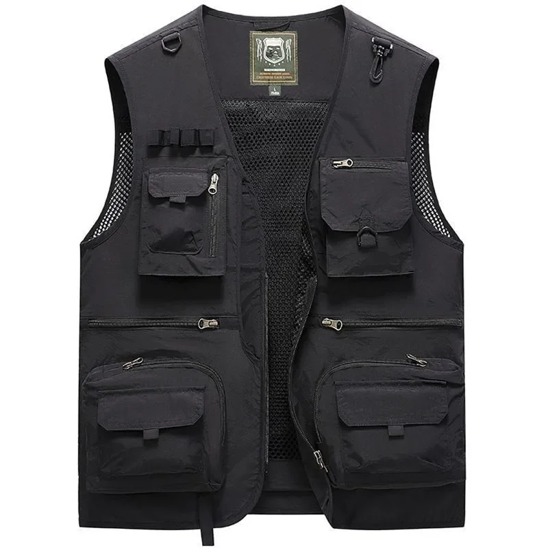Windbreaker Fishing Vests Professional Male Coat Work Vest Men Sleeveless Jacket Waterproof Multi-pocket Embroidered Hunting MAN