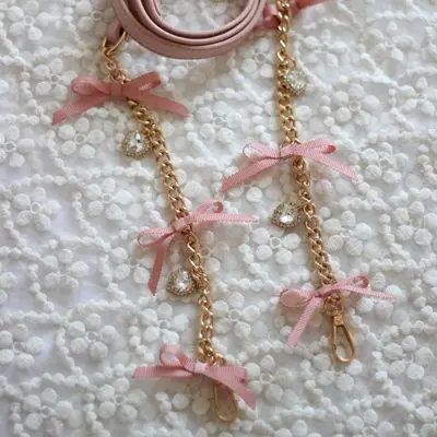 Handmade Japanese Liz Mobile Phone Crossbody Bag Chain Leather Adjustable Bow Strap Love Rhinestone Chain Bag Accessories