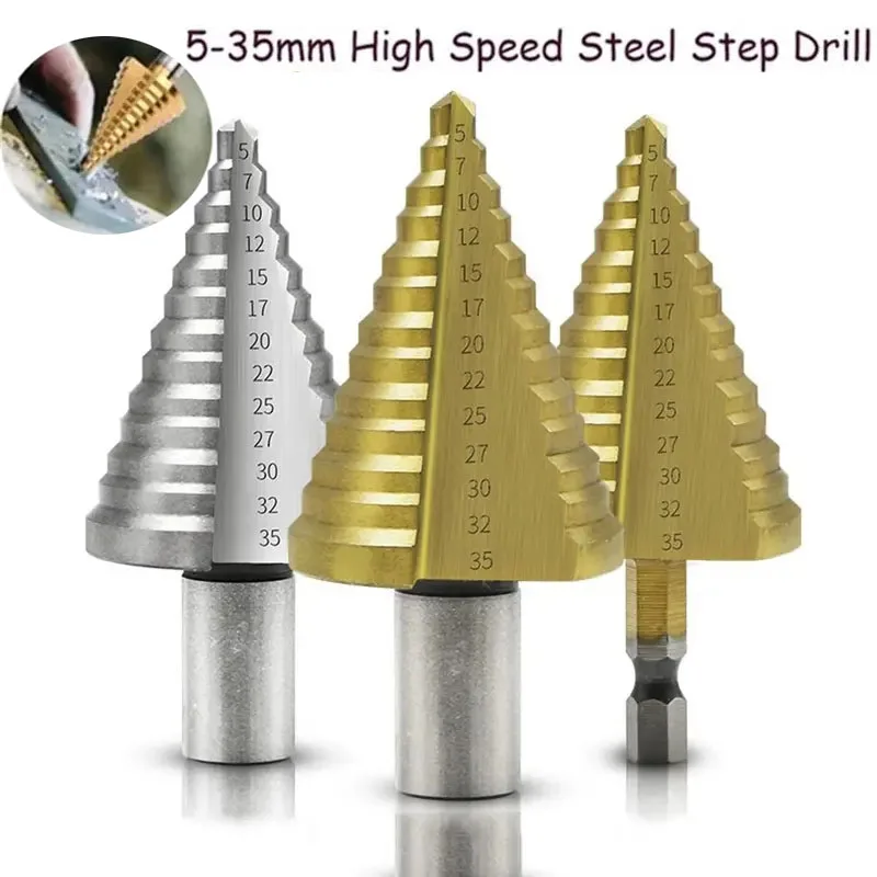 1pc 5-35MM Multifunctional Drill Bits Step Drill High-speed Steel Round Shank/Hexagonal Handle Drill Bit Woodworking Accessories