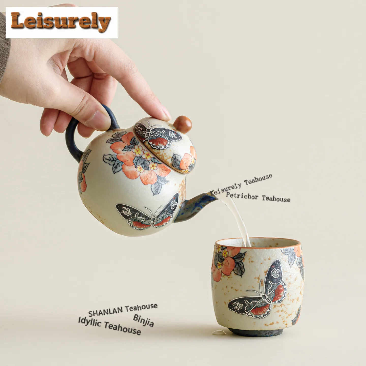 150ML Caramel Glaze Peach Butterfly Ruyi Teapot Aesthetic Tea Infuser Pot Tea Soaking Kettle With Ball Hole Teaware Craft Gift