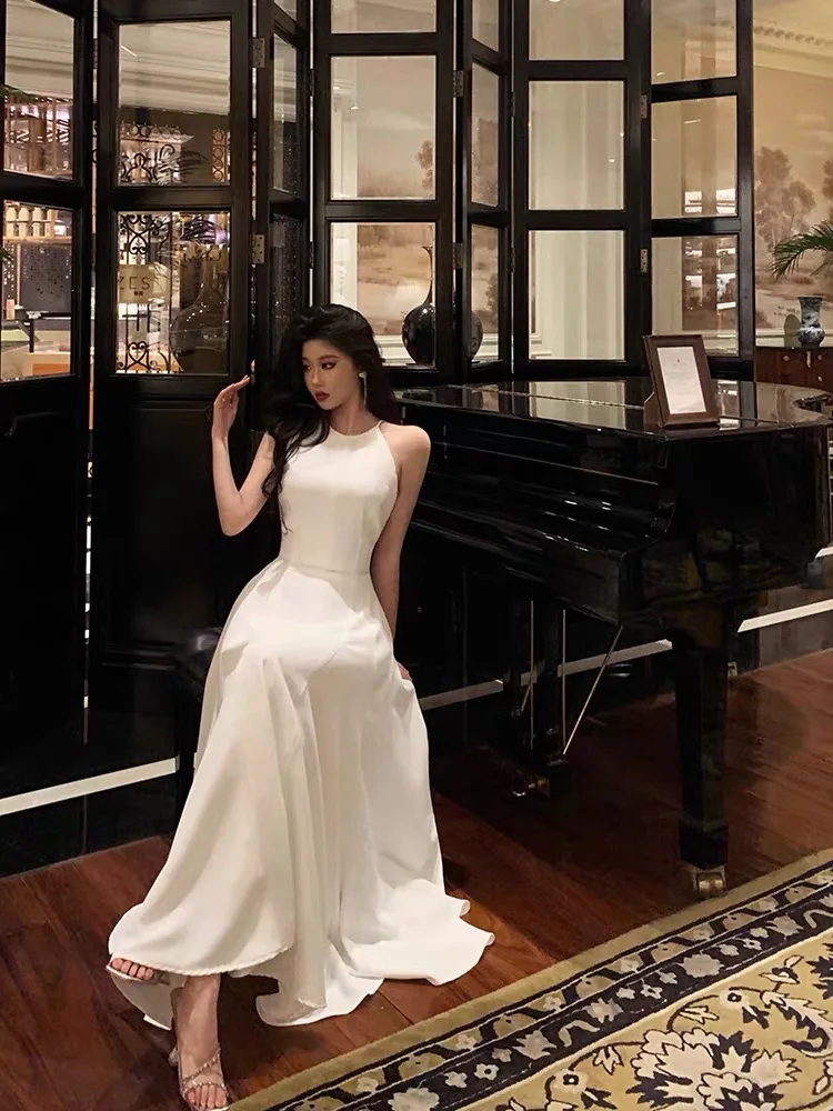 France Vintage Evening Party Long Dresses for Women Solid Sleeveless A-line Princess Wedding Prom Robe New Spring Vestido Mujer