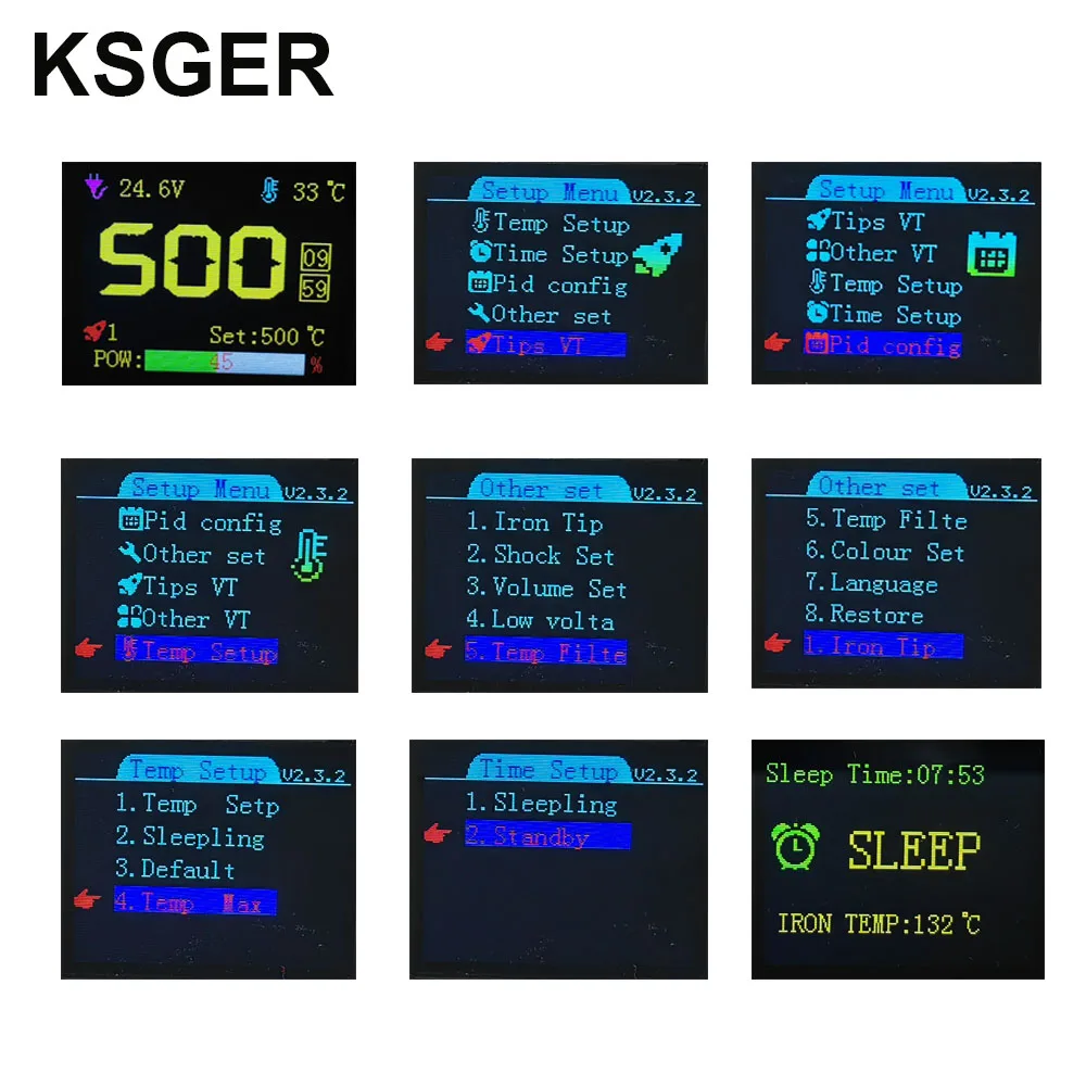 KSGER T12 Soldering Station Iron Tips V2.3 Controller DIY Kits 1.8 Inch Electric Tools Auto-standby Sleep 8s Tins Melting 5